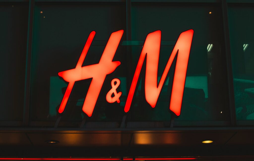 Storefront sign glowing in the night