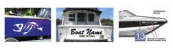 Boat Names, Registration Numbers, Boat Graphics, Pinstriping, Transom Lettering & Graphics, Cut Vinyl or Digitally Printed